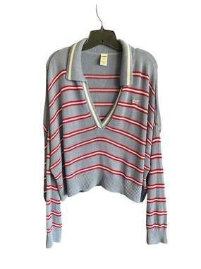 PINK Victoria's Secret Cambridge Knit Polo Striped Cropped Sweater
